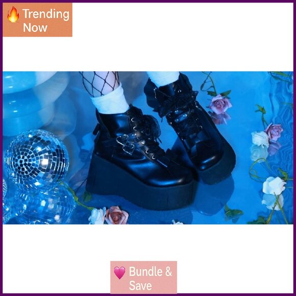 Platform Ankle Boots with Rivet Lace Up Zipper Wedge Heel Buckle Details - Picture 8 of 8